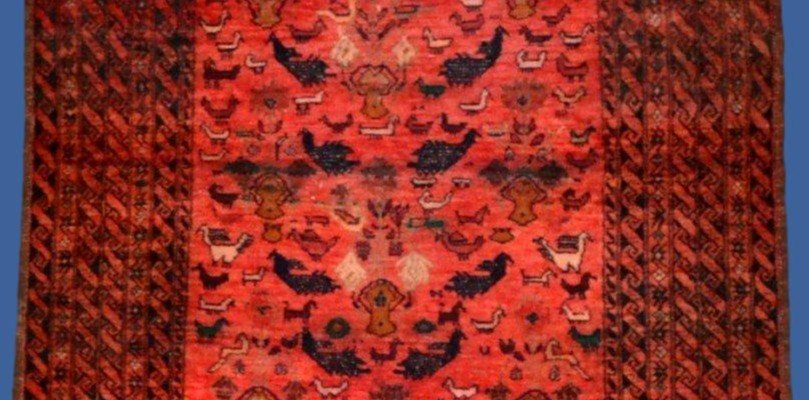 Central Asia, Rug With Animal Decoration, 115 X 193 Cm, Hand-knotted Wool 1950-1960, Very Good Condition-photo-3