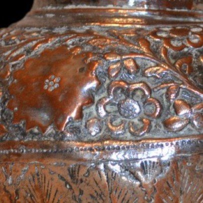 Pichet à eau bénite, Kindi, origine Inde du nord, cuivre étamé et bronze, XIXème siècle-photo-1
