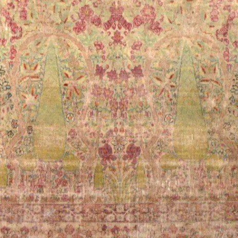Antique Kirman Carpet, 136 X 203 Cm, Decoration With Two Cypresses In Hand-knotted Wool In Persia, Iran 19th Century-photo-3