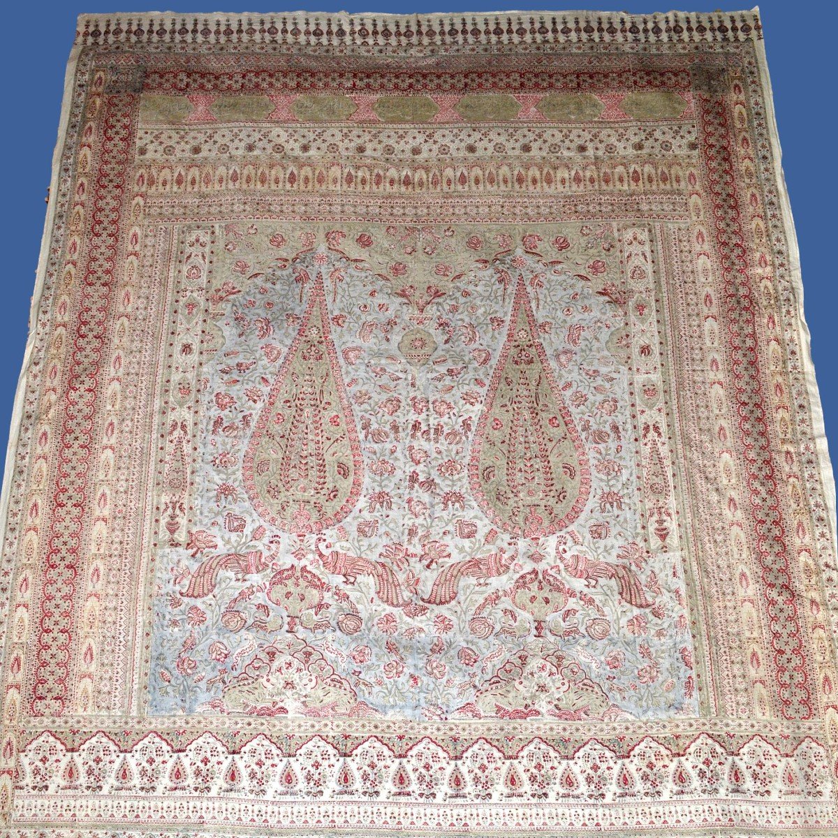 Tissu ancien, soie sur soie, 69 cm x 127 cm, calligraphies, Moyen-Orient du XIXème siècle-photo-6