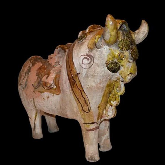 Taureau cérémoniel ancien en  poterie, Torito De Pucara, Pérou du XIXème siècle, bel état -photo-2