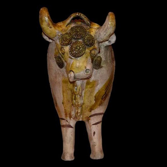 Taureau cérémoniel ancien en  poterie, Torito De Pucara, Pérou du XIXème siècle, bel état -photo-2