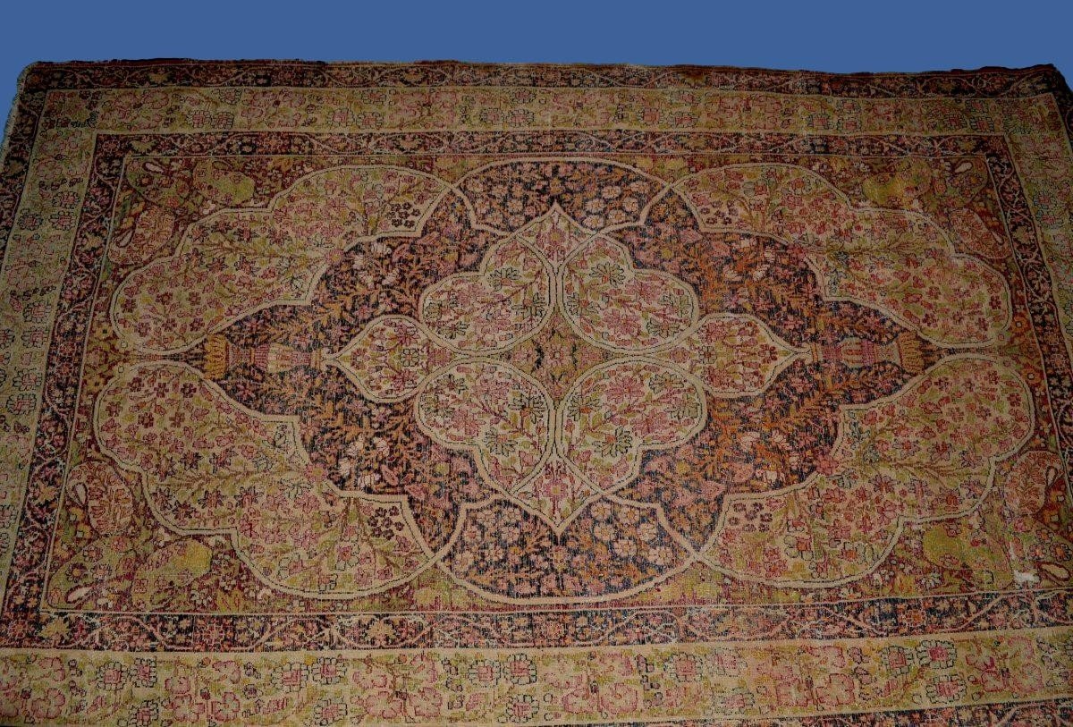 Tapis Kirman Raver ancien, 130 x 207 cm, laine & soie, dynastie Kadjar vers 1880, Iran, Perse-photo-5