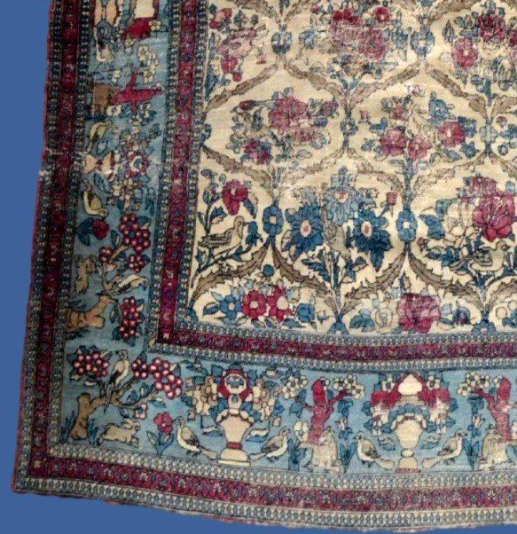 Tapis Kirman ancien à décor floral, 142 x 212 cm, laine & soie, 1880, dynastie Kadjar XIXème S-photo-2