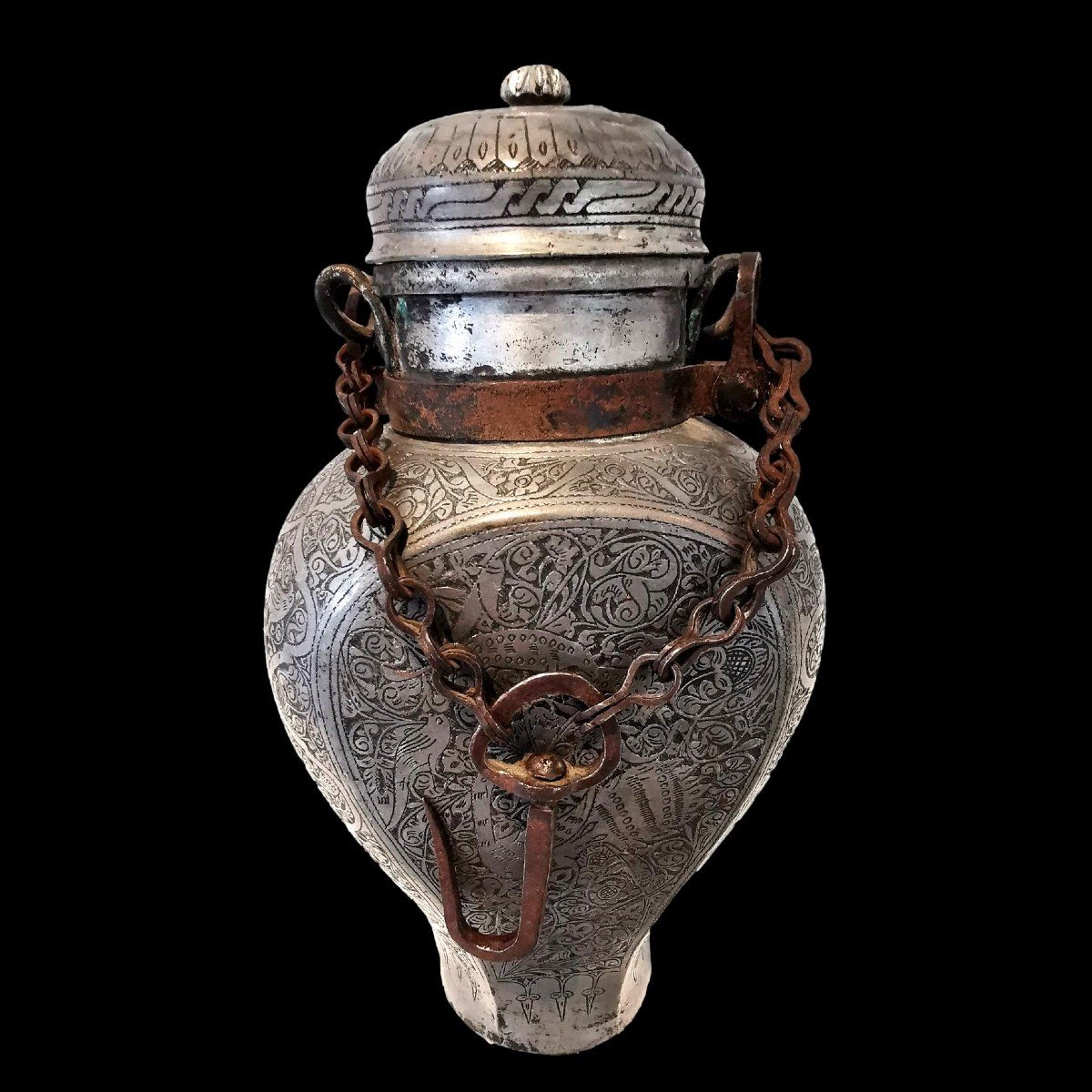 Sernij, rare pot à lait de mariage en cuivre étamé, Iran, région de Tabriz, XIXème siècle-photo-4