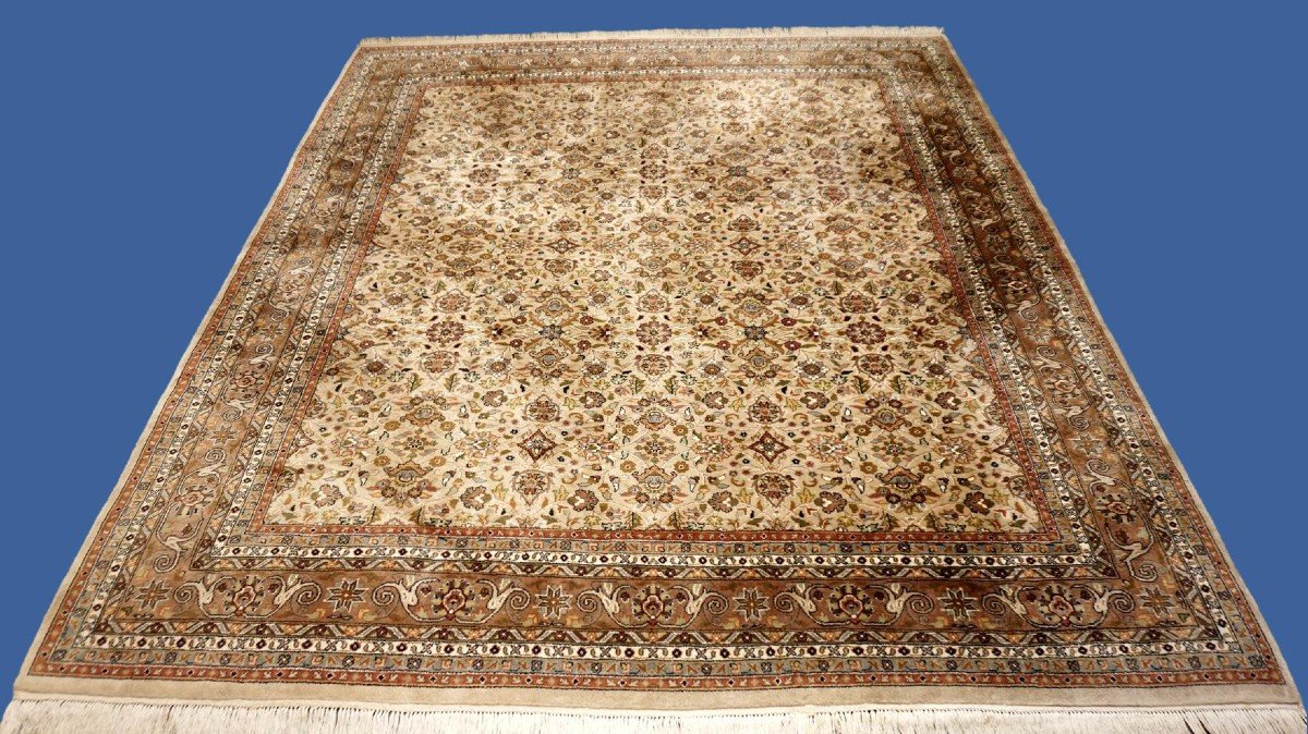 Tapis Tabriz, 255 x 305 cm, laine nouée main, décor fin et élégant, vers 1980, très bon état-photo-8