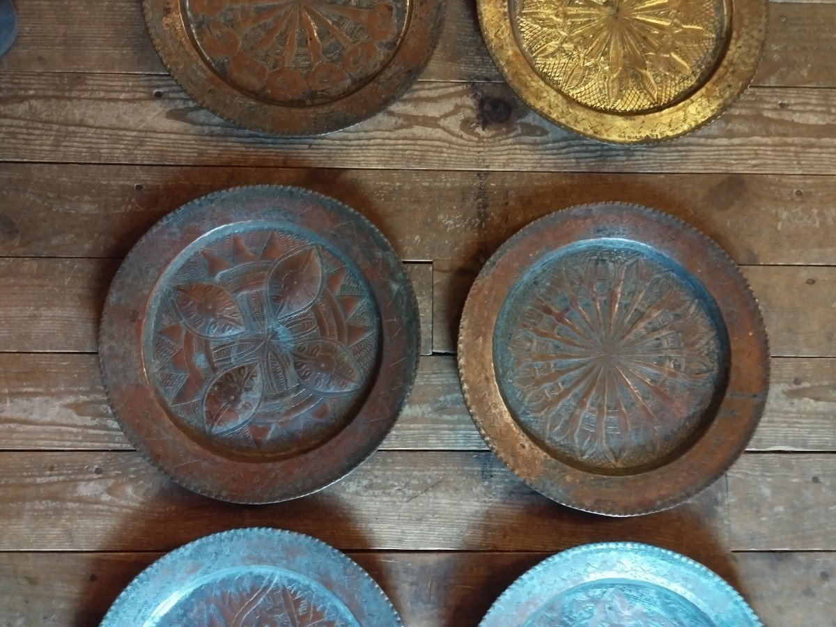 Twelve Large Plates, Tinned Copper, Caucasus, Flowers, Crosses ....., Armenia Or Georgia, 1900-photo-3