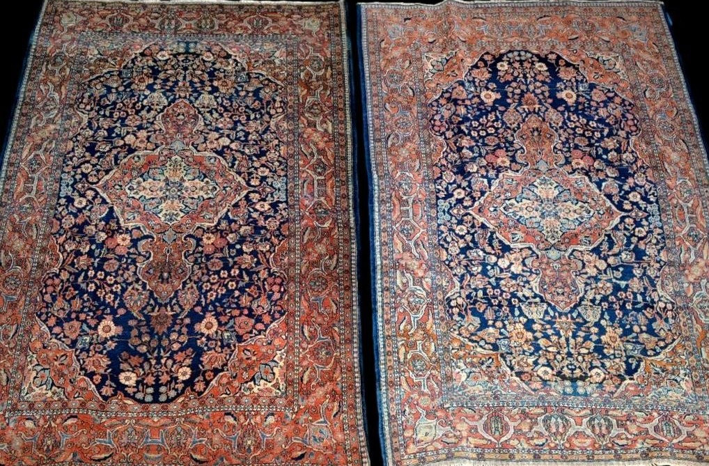 Pair Of Antique Sarouk Rugs, 135 X 197 Cm, Hand-knotted Kork Wool In Iran Circa 1900 - 1920-photo-2