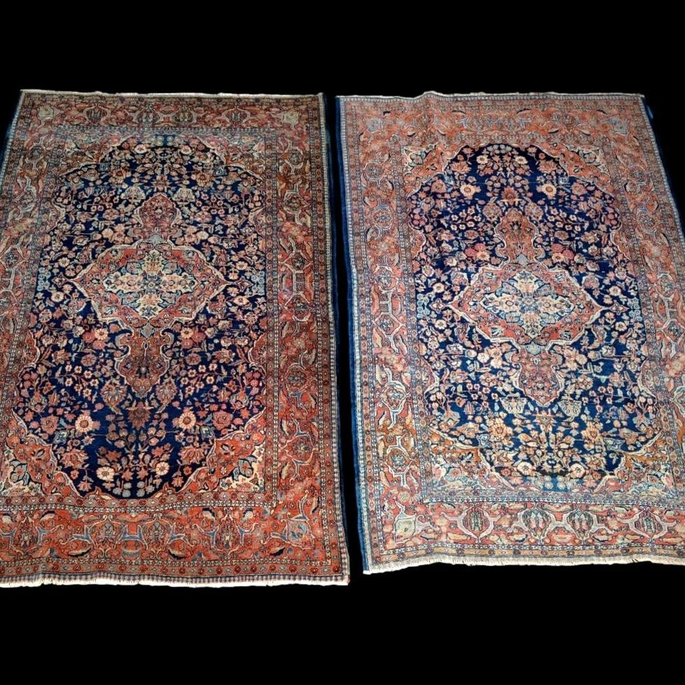 Pair Of Antique Sarouk Rugs, 135 X 197 Cm, Hand-knotted Kork Wool In Iran Circa 1900 - 1920