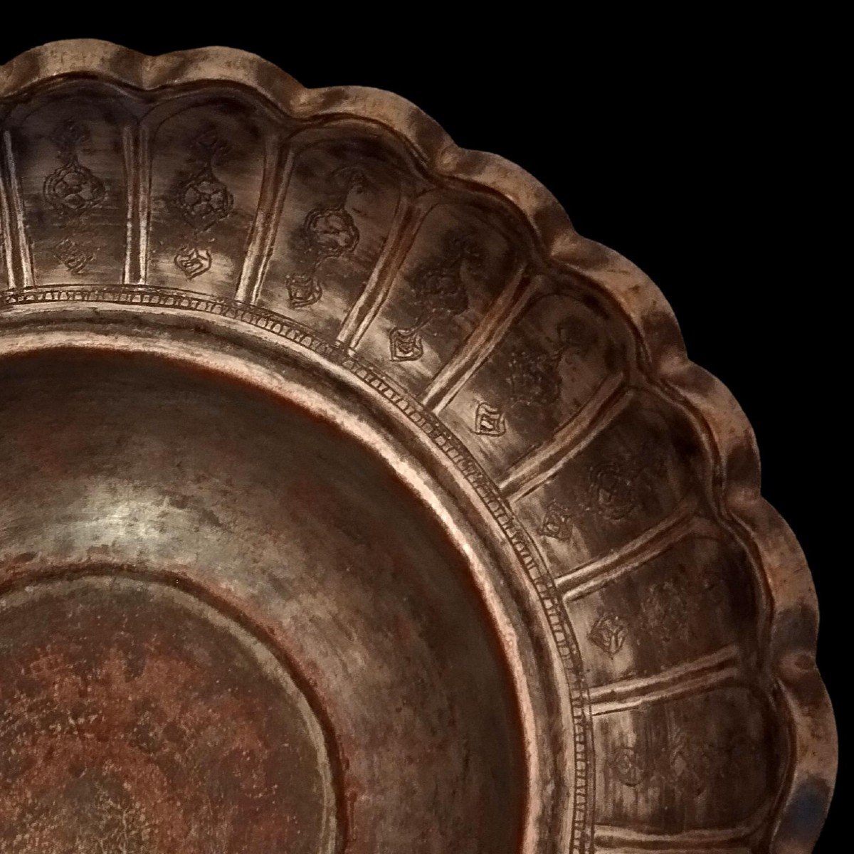 Ottoman Ewer Basin, Engraved Tinned Copper, 19th Century Ottoman Art-photo-1