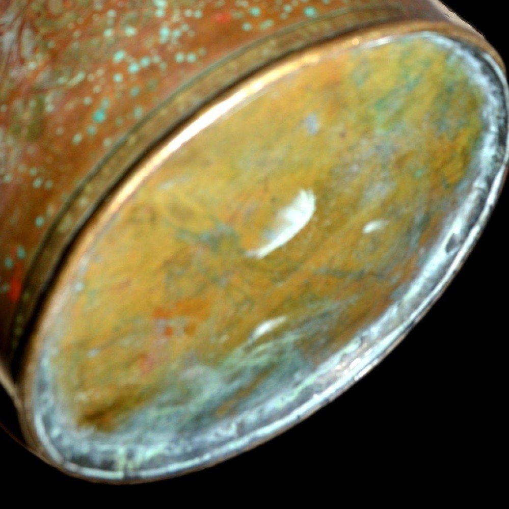 Vase oriental aux étoiles, Ht 46 cm, décor épigraphique , étoiles, laiton & cuivre, Maroc XIXè-photo-4