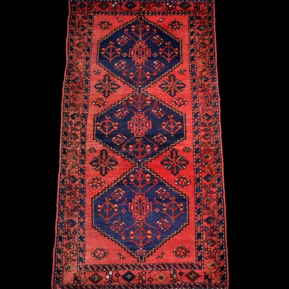 Tapis Hamadan, 102 x 196 cm, laine nouée main en Iran vers 1980, en très bon état-photo-2