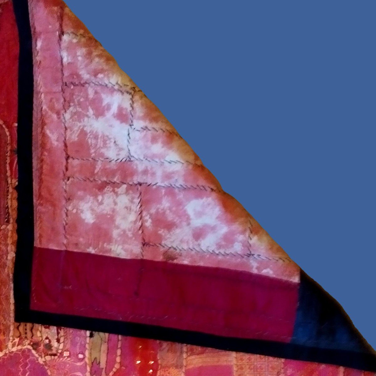 Broderie miroir ou Sheesha ancien, 156 x 208 cm, Gujarat, Inde , 1970, très bon état-photo-3