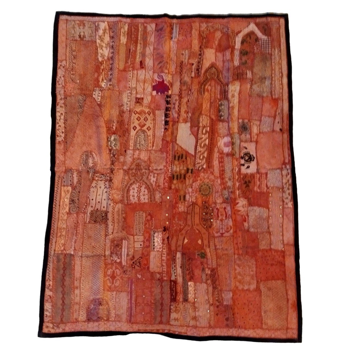 Antique Mirror Embroidery Or Sheesha, 162 X 213 Cm, Gujarat, India, 1970, Very Good Condition-photo-7