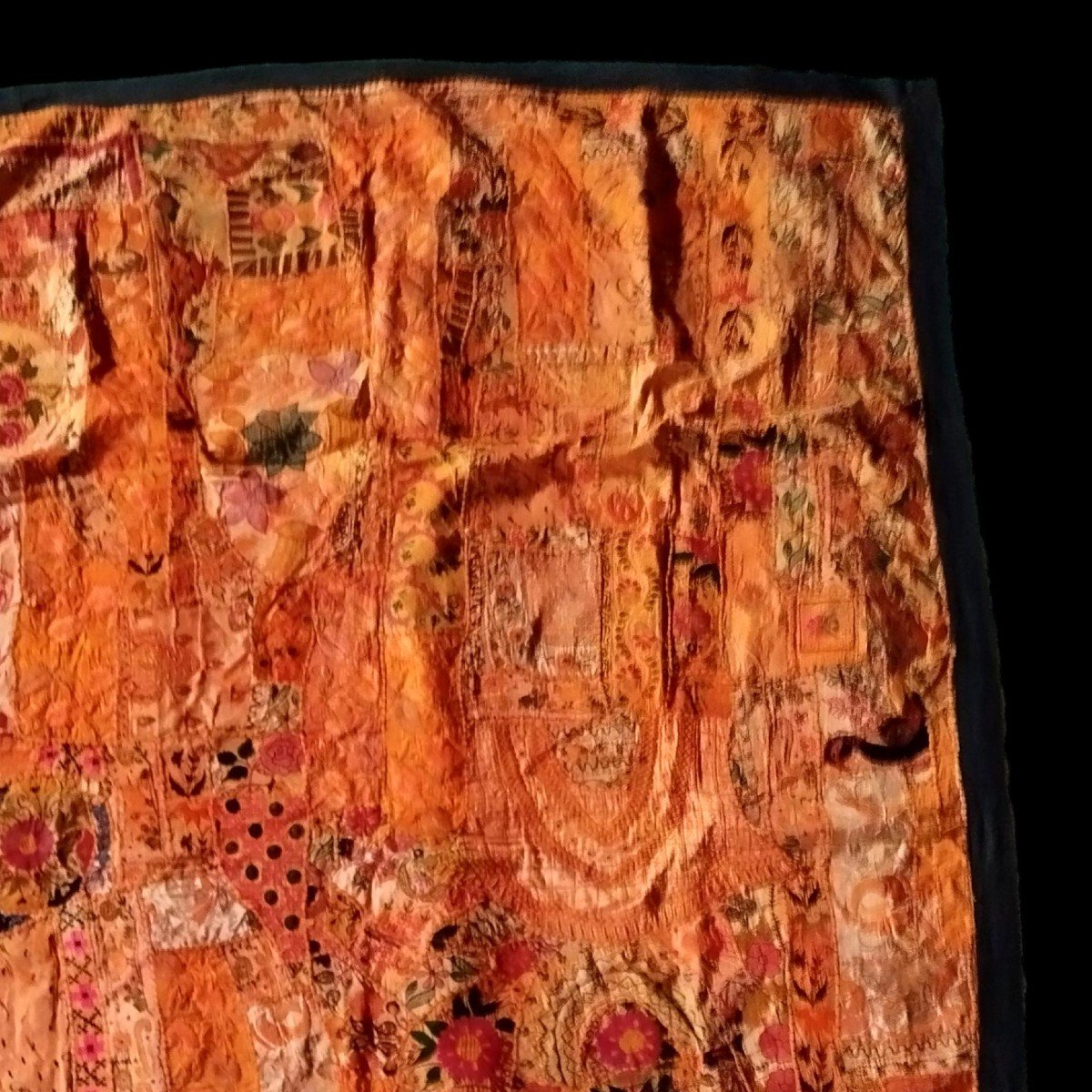 Broderie miroir ou Sheesha ancien, 170 x 238 cm, Gujarat, Inde , 1980, très bon état-photo-1