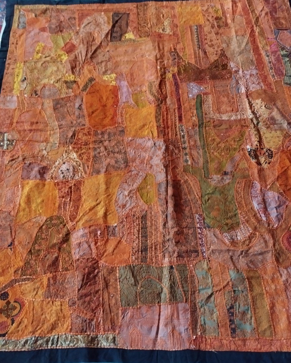 Antique Mirror Embroidery Or Sheesha, 200 X 225 Cm, Gujarat, India, 1980, Very Good Condition-photo-2