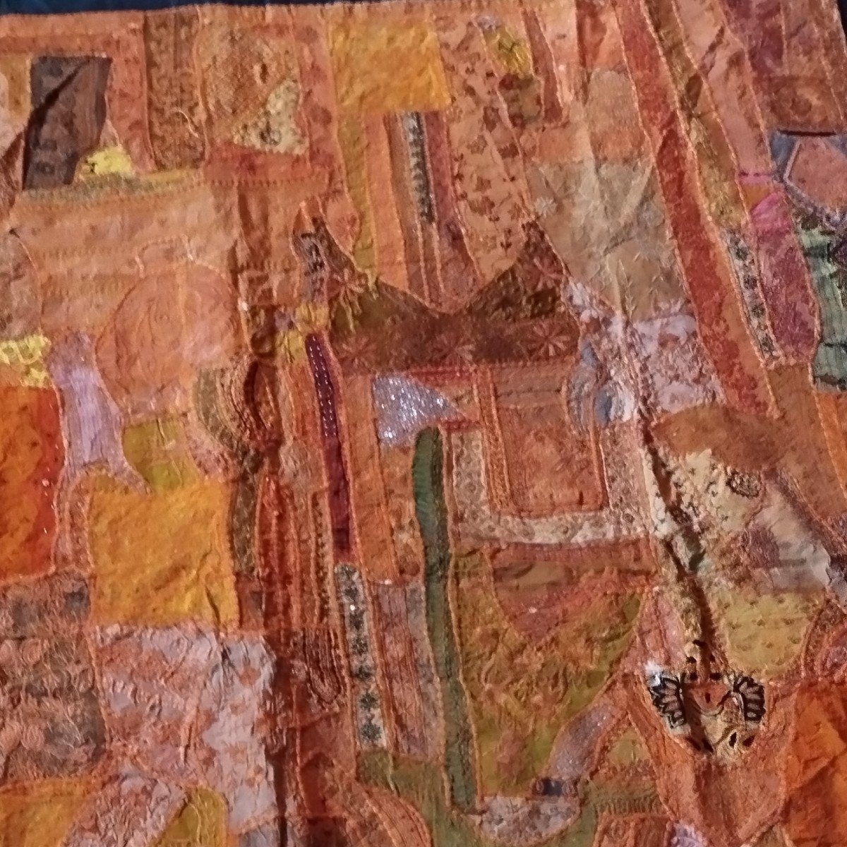 Antique Mirror Embroidery Or Sheesha, 200 X 225 Cm, Gujarat, India, 1980, Very Good Condition-photo-4