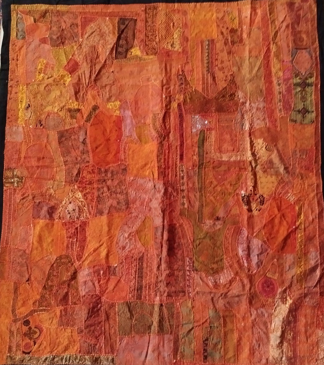 Antique Mirror Embroidery Or Sheesha, 200 X 225 Cm, Gujarat, India, 1980, Very Good Condition-photo-4