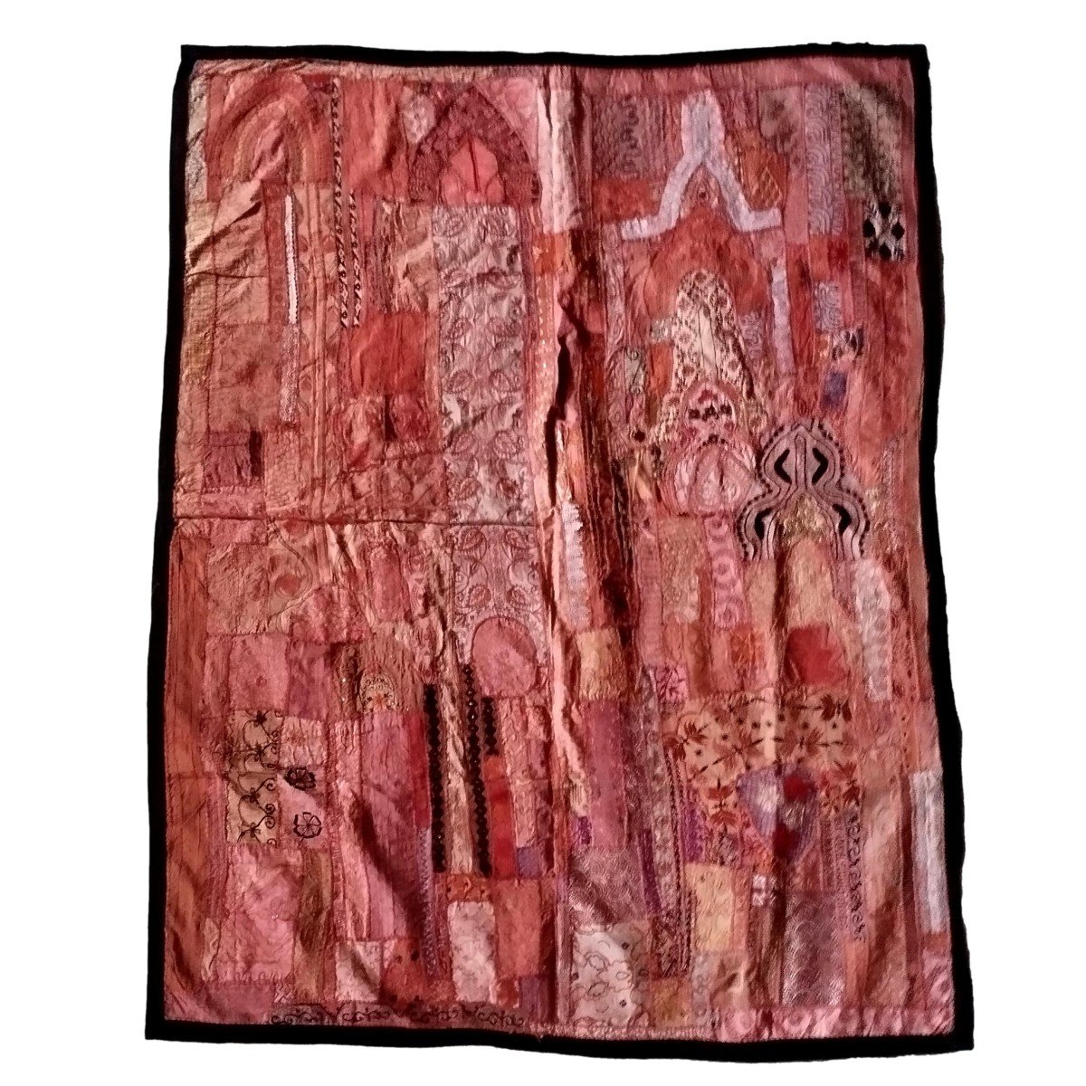 Antique Mirror Embroidery Or Sheesha, 200 X 225 Cm, Gujarat, India, 1980, Very Good Condition-photo-6
