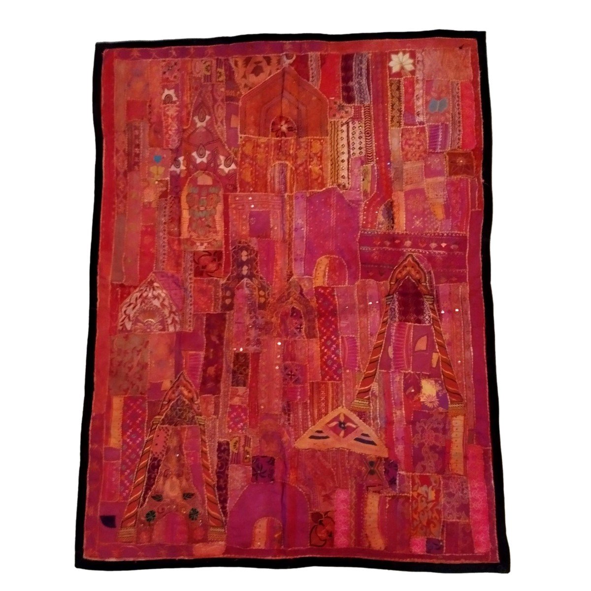 Antique Mirror Embroidery Or Sheesha, 200 X 225 Cm, Gujarat, India, 1980, Very Good Condition-photo-8