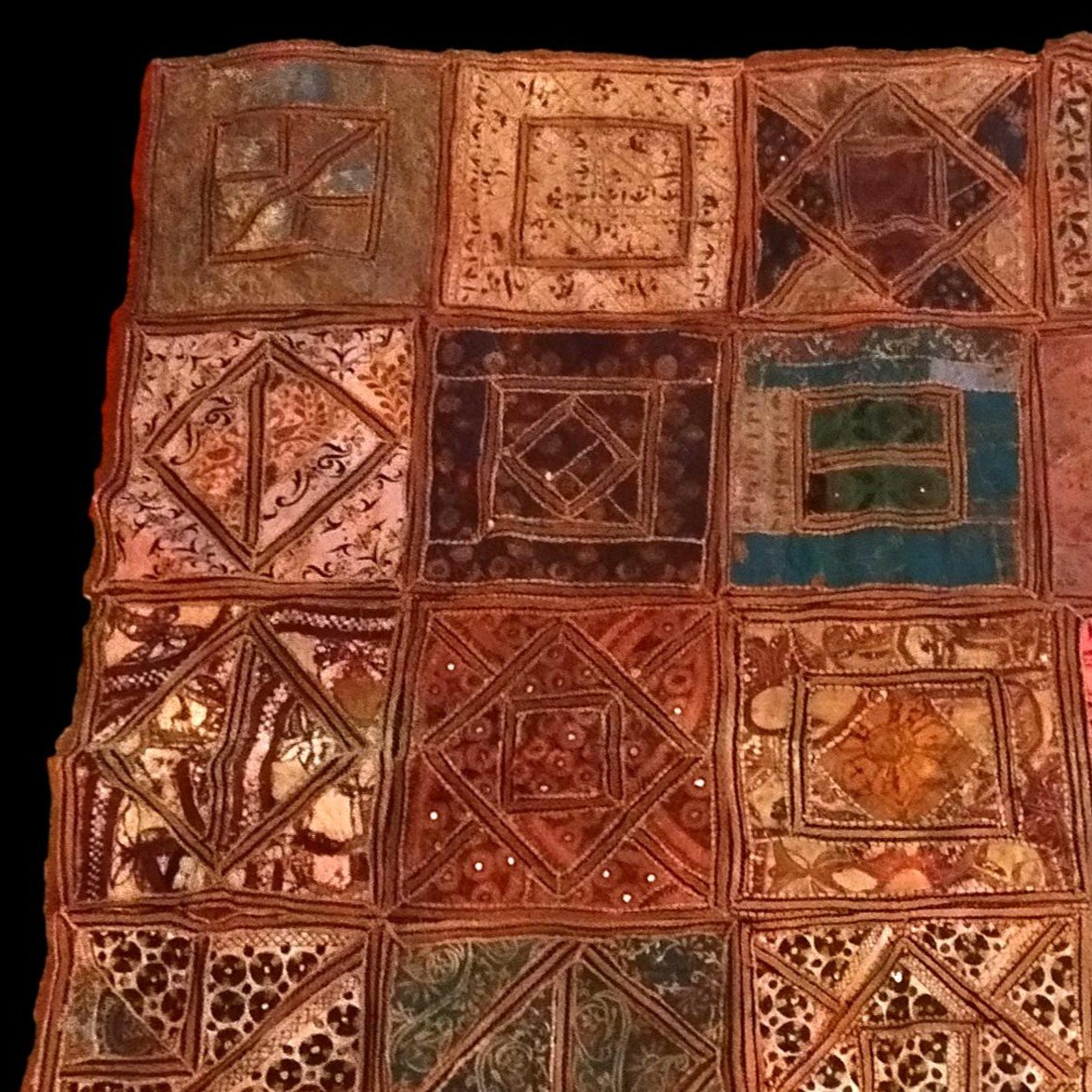 Antique Indian Wall Hanging, 193 X 196 Cm, Patchwork Of Fabrics, 19th Century, India Collection-photo-4