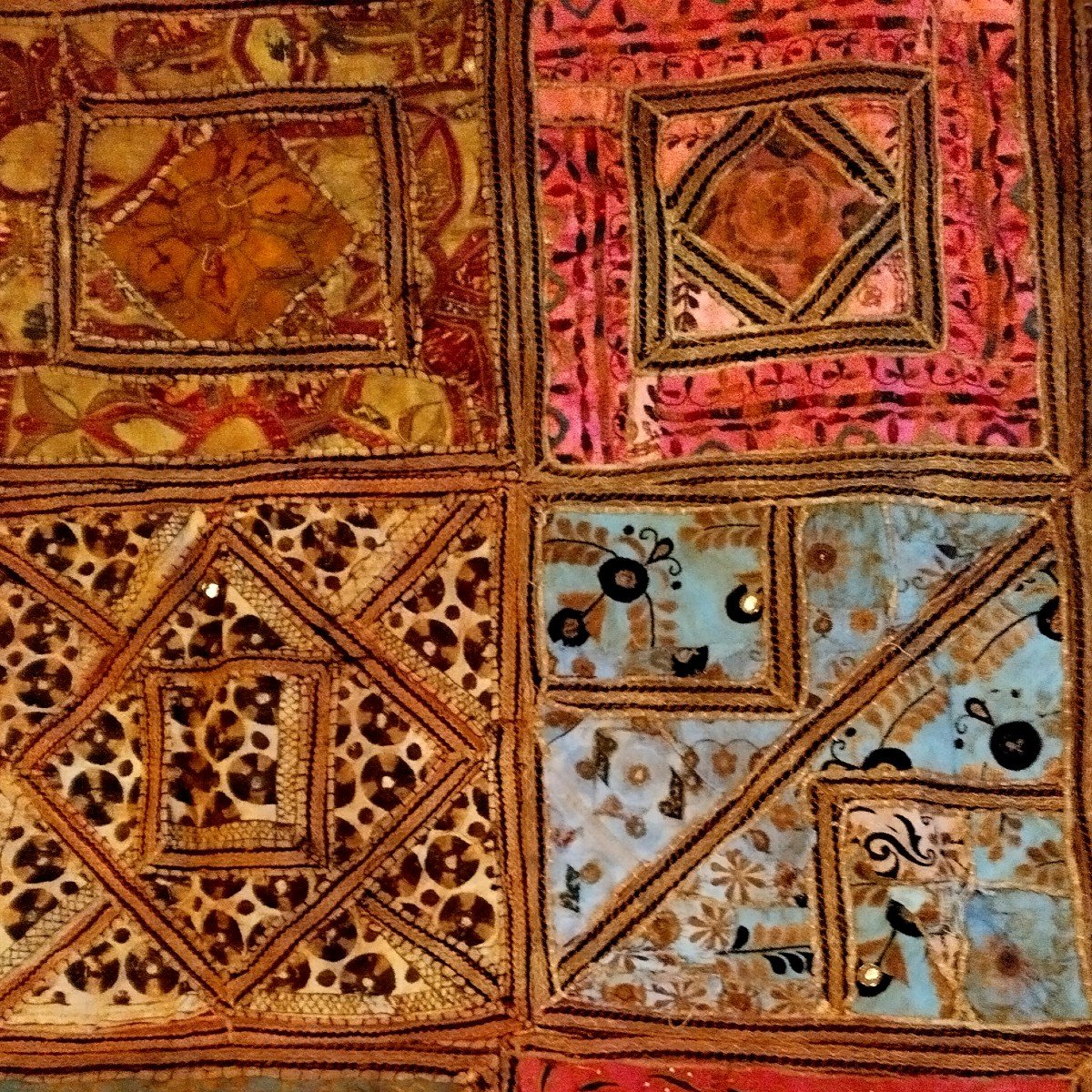 Antique Indian Wall Hanging, 193 X 196 Cm, Patchwork Of Fabrics, 19th Century, India Collection-photo-4