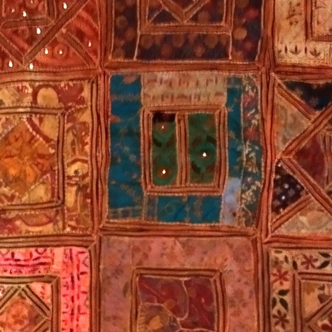 Antique Indian Wall Hanging, 193 X 196 Cm, Patchwork Of Fabrics, 19th Century, India Collection-photo-6