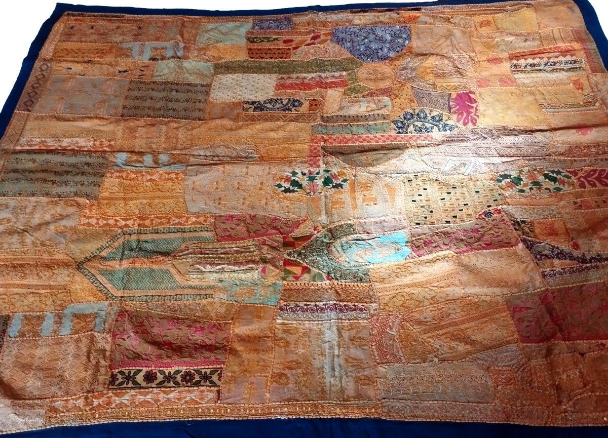Antique Mirror Embroidery Or Sheesha, 198 X 241 Cm, Gujarat, India, 1980, Very Good Condition-photo-3