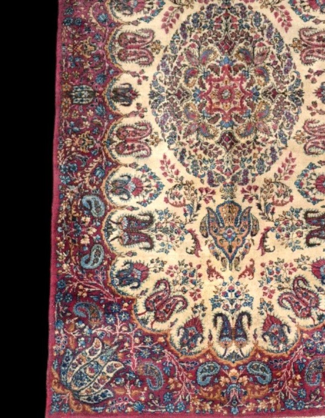 Kirman Rug, 117 X 210 Cm, Hand-knotted Kork Wool Circa 1970 In Iran, In Very Good Condition-photo-3
