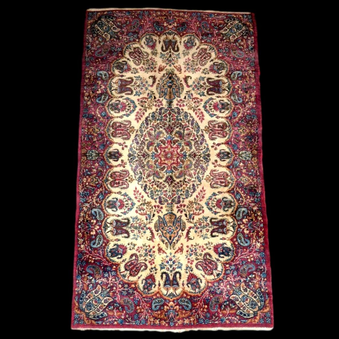 Kirman Rug, 117 X 210 Cm, Hand-knotted Kork Wool Circa 1970 In Iran, In Very Good Condition-photo-8