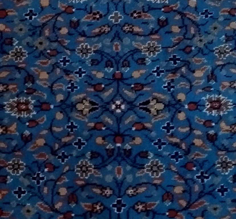 Kayseri Blue Floral Rug, 124 X 206 Cm, Hand-knotted Wool In Türkiye Circa 1970, Very Good Condition-photo-6