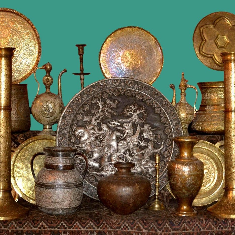 Chaudron en cuivre étamé, Perse du XIXème, décor : médaillons, calligraphies et princes assis-photo-8