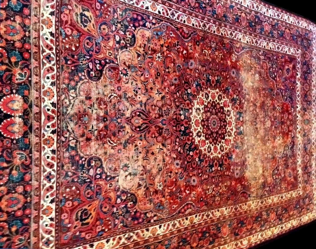Tapis Macchad signé, 273 x 405 cm, laine nouée main, Iran, 1930, usure générale, Shabby chic-photo-2