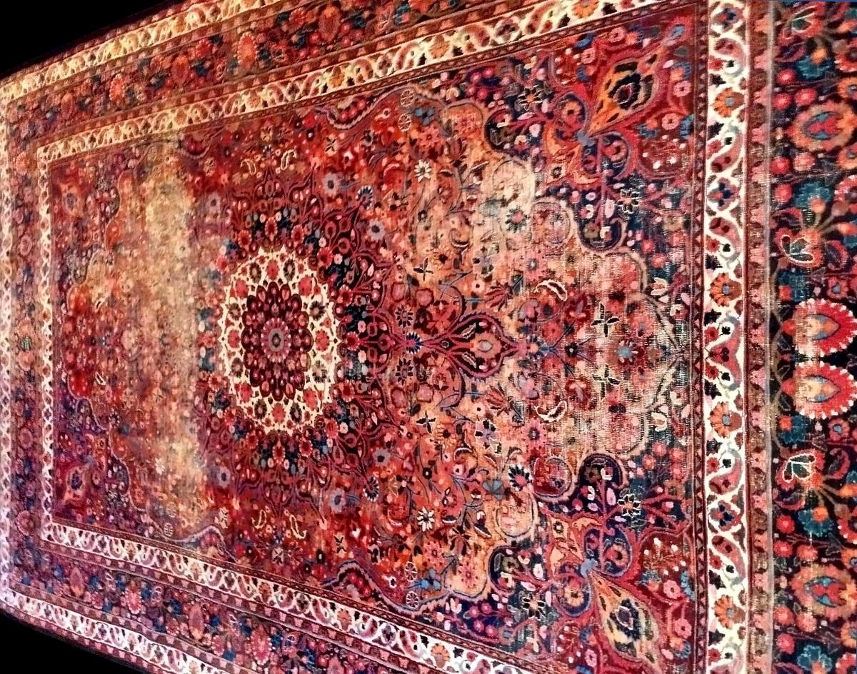 Tapis Macchad signé, 273 x 405 cm, laine nouée main, Iran, 1930, usure générale, Shabby chic-photo-4