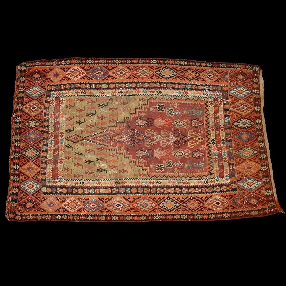Tapis de prière en Kilim Senneh, 142 x 220 cm, tissé à plat en Iran, Perse du XIXème S, Kadjar-photo-3