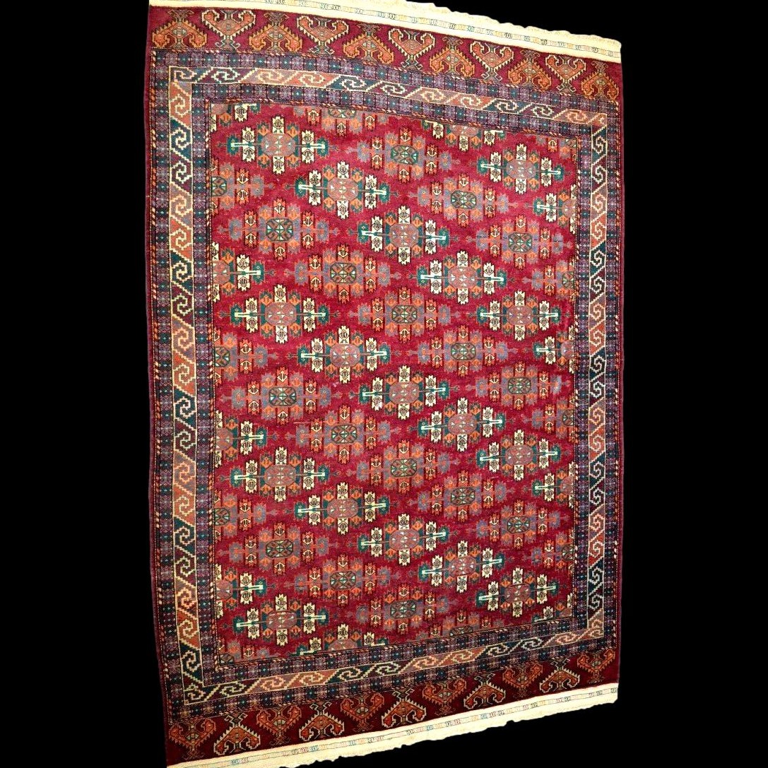 Tekke Rug With "güls", 163 X 245 Cm, Hand-knotted Wool, Turkestan, 1950s, Perfect Condition-photo-2