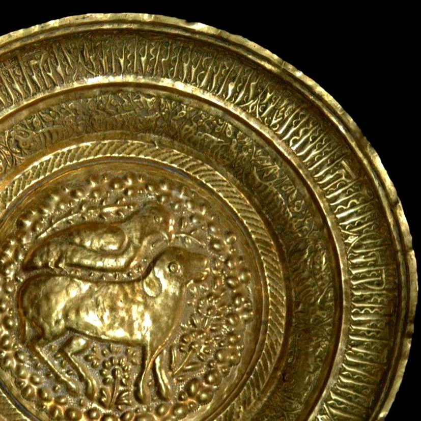 Dish With A "solar Lion", Persia, 19th Century, Diameter 45 Cm, Repoussé Work, Collection-photo-2