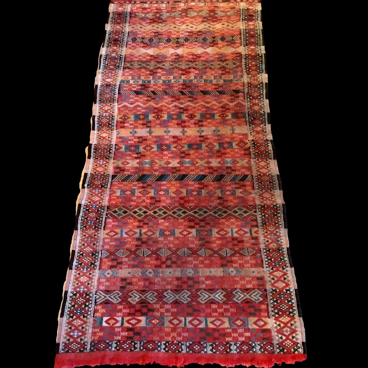 Berber Kilim, Embroidered Hanbel, Khemisset, 95 X 203 Cm, Middle Atlas, Morocco, Wool, Circa 1950-photo-2