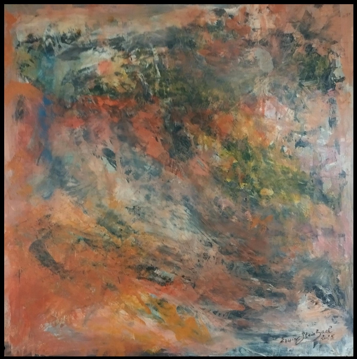 Erwin Steinbach (1964 -) 90 X 90 Cm, "stormy Sky Over The Countryside" Mixed Media On Panel-photo-8