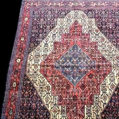 Tapis Senneh ancien, 144 x 214 cm, laine nouée main, Kurdistan iranien, beau persan ancien-photo-3