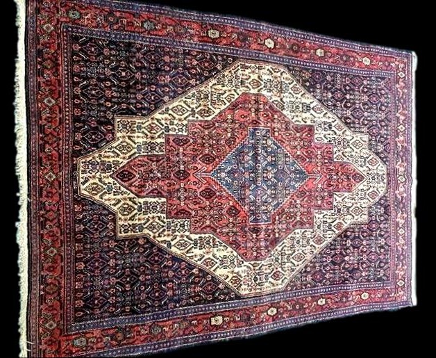 Tapis Senneh ancien, 144 x 214 cm, laine nouée main, Kurdistan iranien, beau persan ancien-photo-1