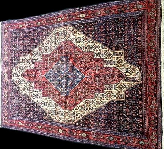 Tapis Senneh ancien, 144 x 214 cm, laine nouée main, Kurdistan iranien, beau persan ancien-photo-2