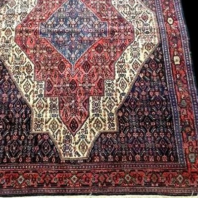 Tapis Senneh ancien, 144 x 214 cm, laine nouée main, Kurdistan iranien, beau persan ancien-photo-4