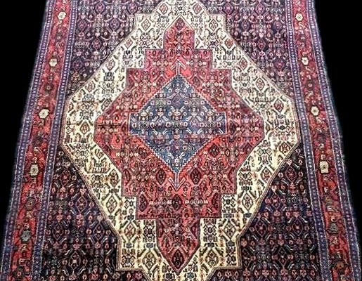 Tapis Senneh ancien, 144 x 214 cm, laine nouée main, Kurdistan iranien, beau persan ancien-photo-6