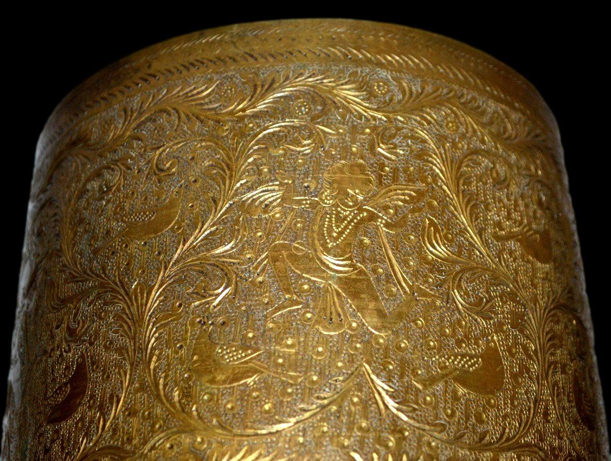 Indo-persian Vase, Finely Engraved Brass, Late 19th Century, Very Good Condition, Beautiful Patina-photo-4