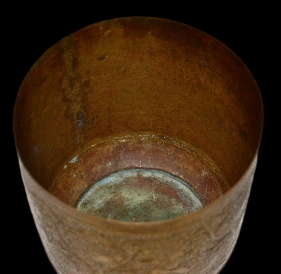 Indo-persian Vase, Finely Engraved Brass, Late 19th Century, Very Good Condition, Beautiful Patina-photo-2