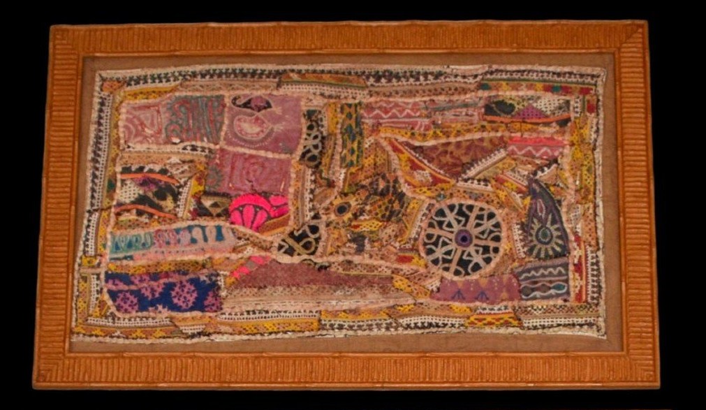 Pair Of Antique Mirror Embroideries Or Sheesha, Framed, India, 49 Cm X 79 Cm, 19th Century-photo-3