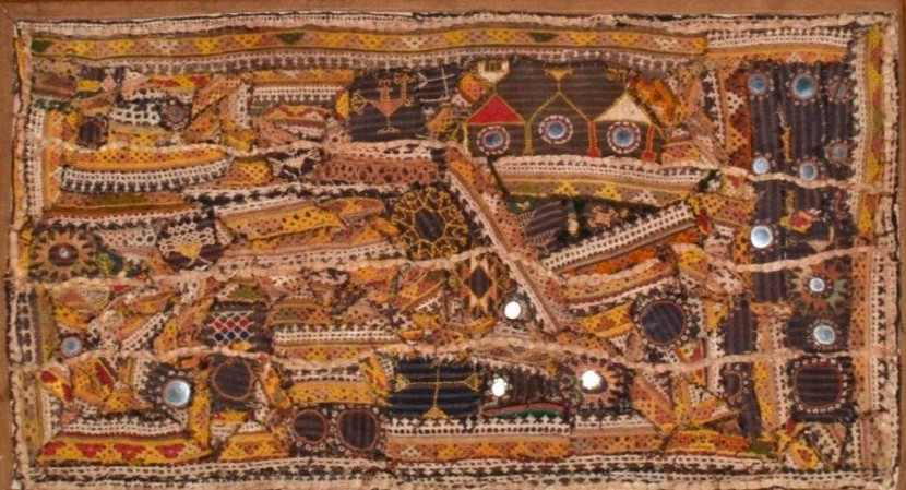Pair Of Antique Mirror Embroideries Or Sheesha, Framed, India, 49 Cm X 79 Cm, 19th Century-photo-2