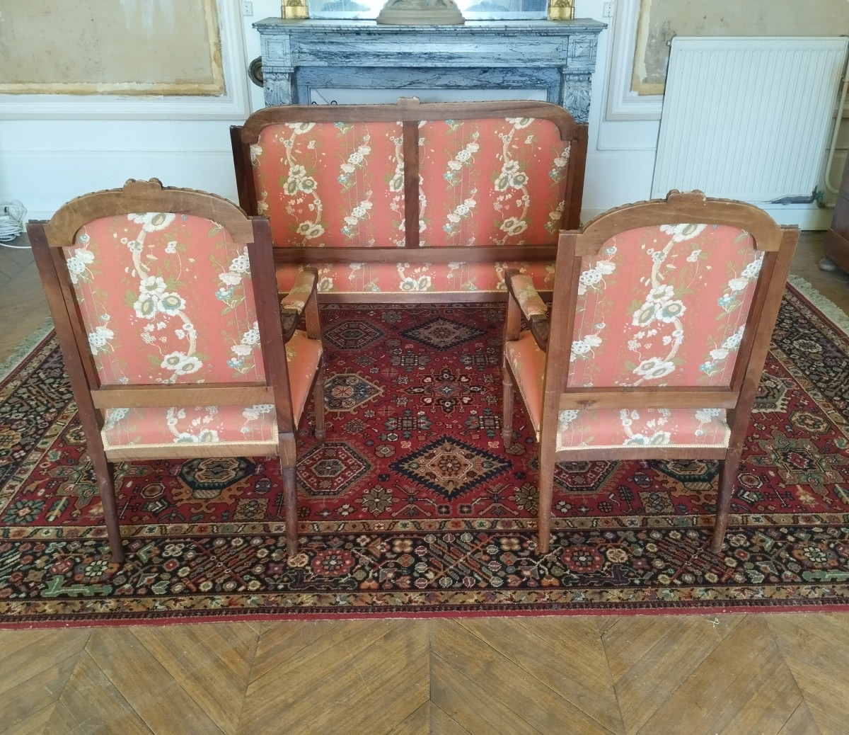 Deux fauteuils et une banquette de  style Louis XVI , fin du XIXème,  Début du XXème siècle-photo-4