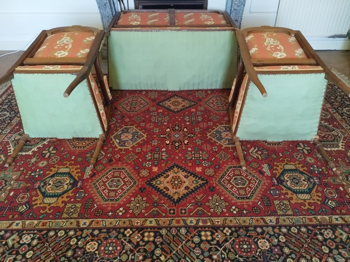 Deux fauteuils et une banquette de  style Louis XVI , fin du XIXème,  Début du XXème siècle-photo-1